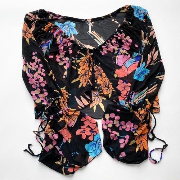 Free People Vibrant Floral Sheer Blouse - Picture 2 of 3
